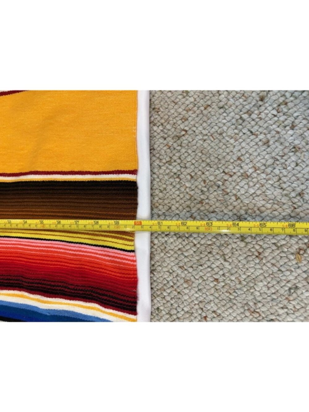 Vintage 80s Yellow Mexican Serape Blanket Colorful Stripes Boho Fringe 82" x 60 - Picture 7 of 16